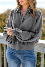 Load image into Gallery viewer, Quarter-Snap Collared Lantern Sleeve Sweatshirt
