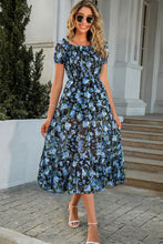 Load image into Gallery viewer, Floral Smocked Frill Trim Split Midi Dress
