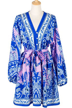 Load image into Gallery viewer, Bohemian Button Down Balloon Sleeve Belted Mini Dress
