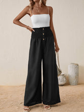 Load image into Gallery viewer, High Smocked Waist Buttoned Relax Fit Long Pants
