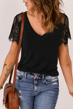 Load image into Gallery viewer, Spliced Lace V-Neck Tee Shirt
