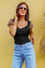 Load image into Gallery viewer, Polka Dot Mesh Puff Sleeve Spliced Bodysuit
