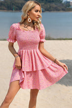 Load image into Gallery viewer, Ditsy Floral Tie Back Smocked Layered Dress
