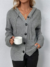 Load image into Gallery viewer, Drawstring Detail Button Front Hooded Cardigan

