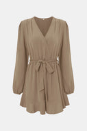 Tie-Waist Balloon Sleeve Ruffled Surplice Romper