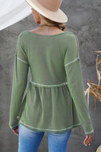 Load image into Gallery viewer, Striped Contrast V-Neck Peplum Waffle-Knit Top
