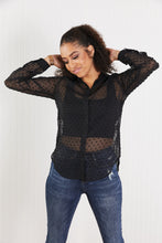 Load image into Gallery viewer, HYFVE Living for Love Swiss Dot Sheer Button-Up Shirt
