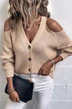 Load image into Gallery viewer, Cold-Shoulder Button-Up Rib-Knit Cardigan
