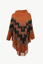 Load image into Gallery viewer, Chevron Mock Neck Fringe Hem Poncho
