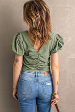 Load image into Gallery viewer, Ruched Short Puff Sleeve Cropped Top
