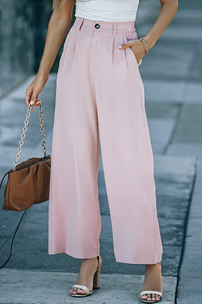 Pleated Detail Wide Leg Pants with Pockets