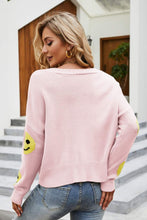 Load image into Gallery viewer, Smiley Face Ribbed Trim V-Neck Cardigan
