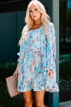 Load image into Gallery viewer, Printed Square Neck Smocked Ruffle Hem Dress
