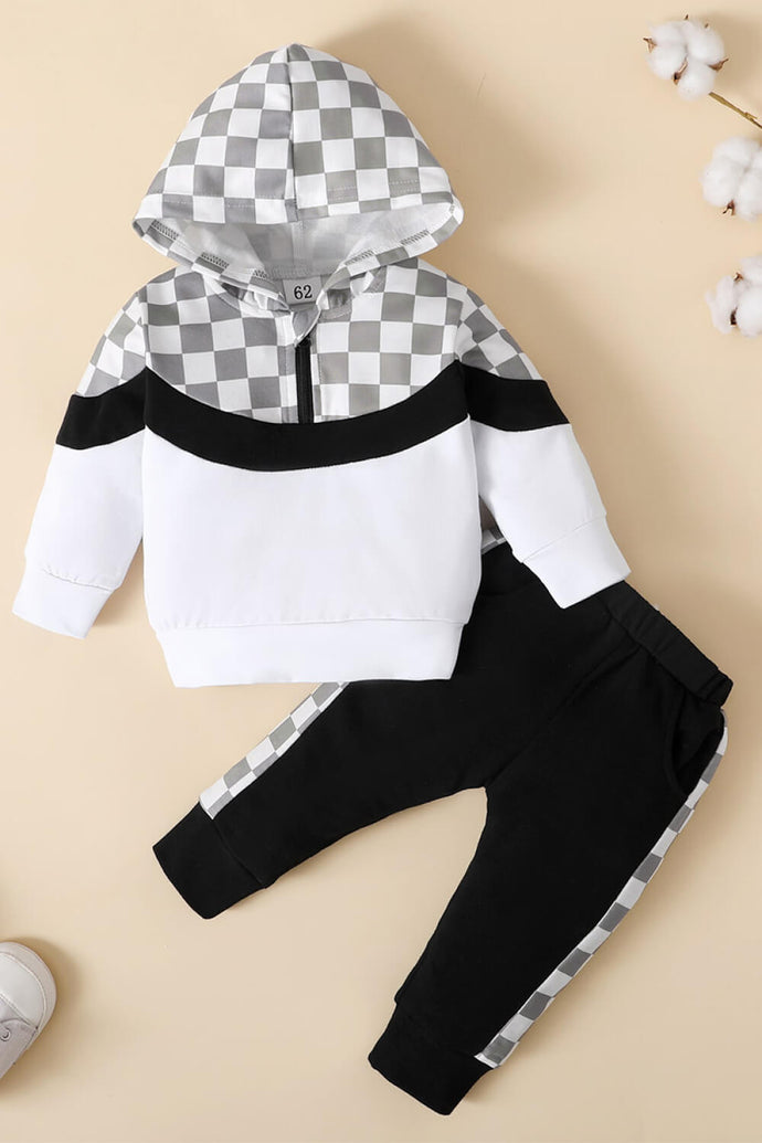 Baby Boy Checkered Color Block Hoodie and Joggers Set