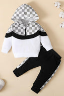 Baby Boy Checkered Color Block Hoodie and Joggers Set