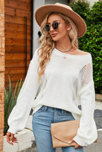 Load image into Gallery viewer, Openwork Round Neck Dropped Shoulder Knit Top
