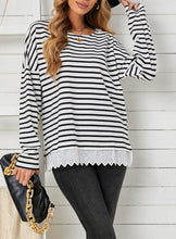 Load image into Gallery viewer, Striped Long Sleeve Lace Trim Top
