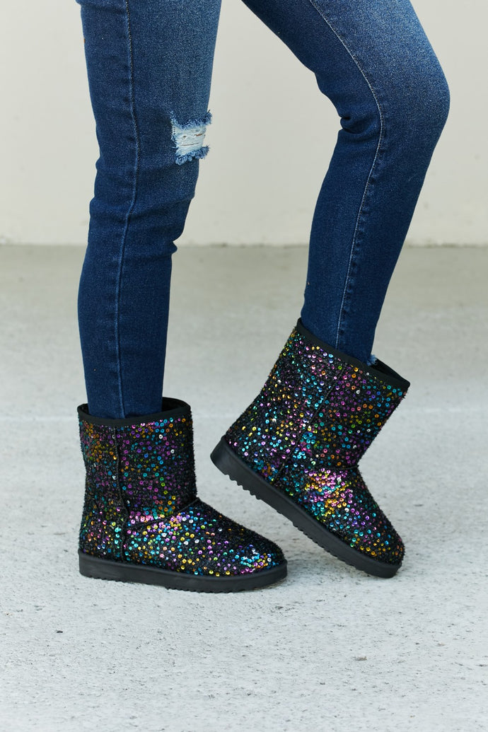Forever Link Multicolored Sequin Snow Boots