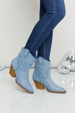 Load image into Gallery viewer, Forever Link Rhinestone Cowboy Booties in Blue Denim
