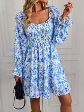 Load image into Gallery viewer, Floral Smocked Ruffle Hem Flounce Sleeve Dress

