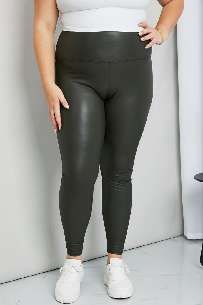 LOVEIT Full Size PU Leather Wide Waistband Leggings