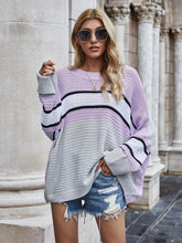 Load image into Gallery viewer, Striped Horizontal Ribbing Long Sleeve Tunic Sweater
