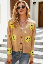 Load image into Gallery viewer, Smiley Face Ribbed Trim V-Neck Cardigan
