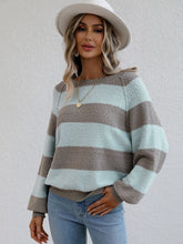 Load image into Gallery viewer, Striped Raglan Sleeve Ribbed Trim Knit Top
