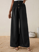 Load image into Gallery viewer, High Smocked Waist Buttoned Relax Fit Long Pants
