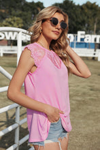 Load image into Gallery viewer, Lace Yoke Round Neck Tank
