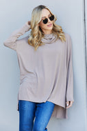 Zenana Full Size Slit High-Low Funnel Neck Top in Ash Mocha