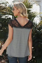 Load image into Gallery viewer, DIBS 3978 Printed Spliced Lace Scalloped V-Neck Blouse
