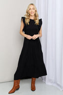 Zenana Flutter Sleeve Tiered Dress in Black
