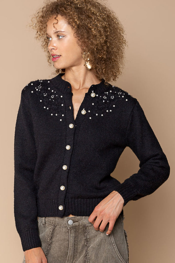 POL Bead Detail Ribbed Trim Cardigan