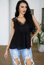 Load image into Gallery viewer, Eyelash Trim Spliced Lace V-Neck Tank
