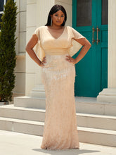 Load image into Gallery viewer, Plus Size Sequin Cloak Sleeve V-Neck Dress
