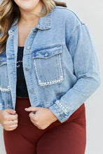 Load image into Gallery viewer, Andree by Unit Full Size Pearl Trim Cropped Denim Jacket
