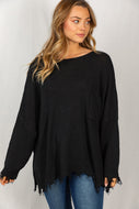 White Birch Full Size Distressed Knit Pullover with Pocket