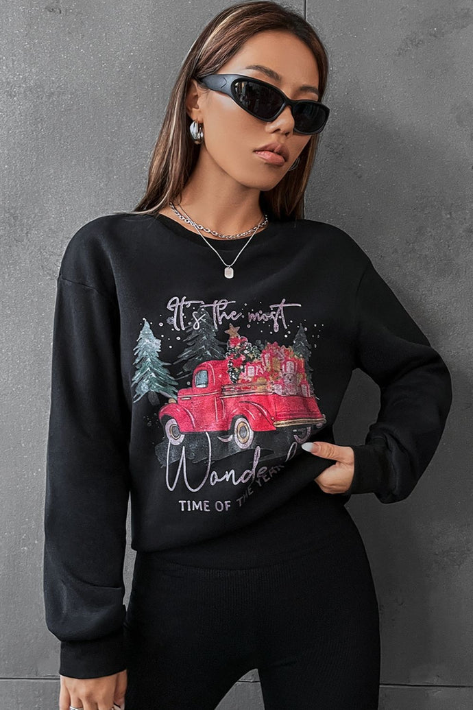 Christmas Graphic Round Neck Dropped Shoulder Sweatshirt