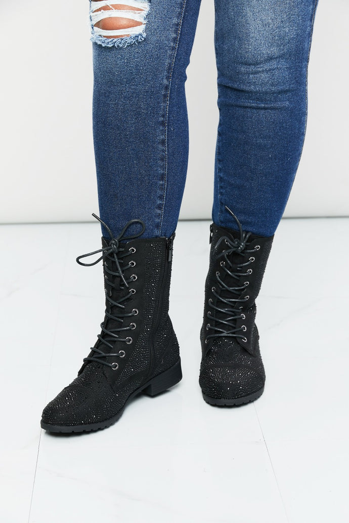 Forever Link Rhinestone Lace-Up Combat Booties