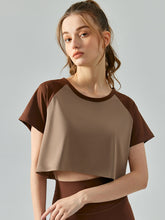 Load image into Gallery viewer, Round Neck Raglan Sleeve Cropped Sports Top
