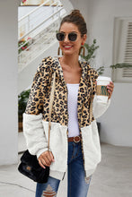 Load image into Gallery viewer, Spliced Leopard Drawstring Zip-Up Teddy Hoodie
