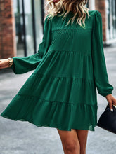 Load image into Gallery viewer, Frill Neck Puff Sleeve Tiered Dress
