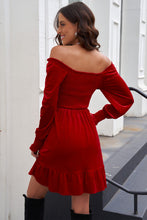 Load image into Gallery viewer, Off-Shoulder Smocked Ruffle Hem Dress

