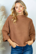 White Birch Full Size Horizontal-Ribbing Sweater in Chestnut