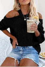 Load image into Gallery viewer, Cold Shoulder Cutout Back Rib-Knit Sweater
