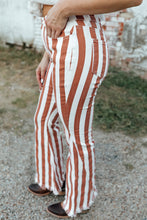 Load image into Gallery viewer, Striped Raw Hem Bell Bottom Jeans
