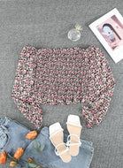 Ditsy Floral Off-Shoulder Smocked Crop Top