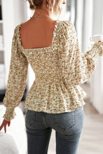 Load image into Gallery viewer, Floral Frill Trim Smocked Flounce Sleeve Peplum Blouse
