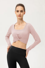 Load image into Gallery viewer, Twist Front Square Neck Long Sleeve Cropped Sports Top
